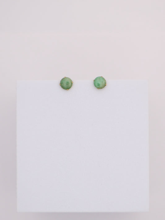 14k Gold Round Jade Studs