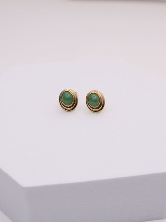 18k Gold Oval Jade Earrings