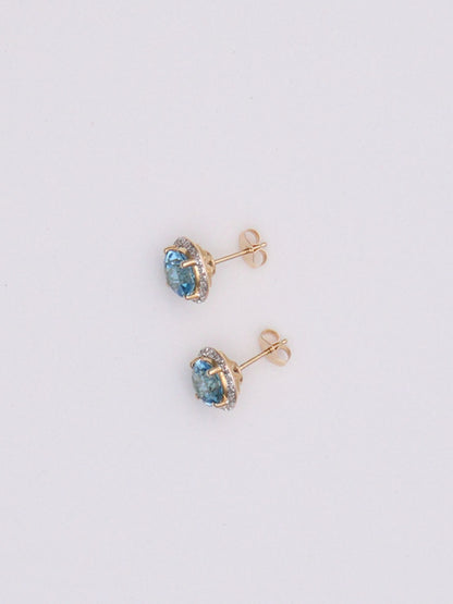 14k Gold Blue Stud Earrings