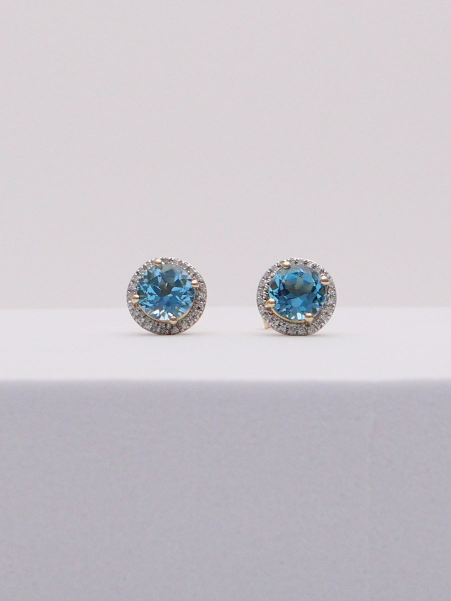 14k Gold Blue Stud Earrings