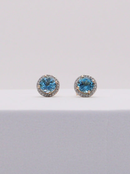 14k Gold Blue Stud Earrings