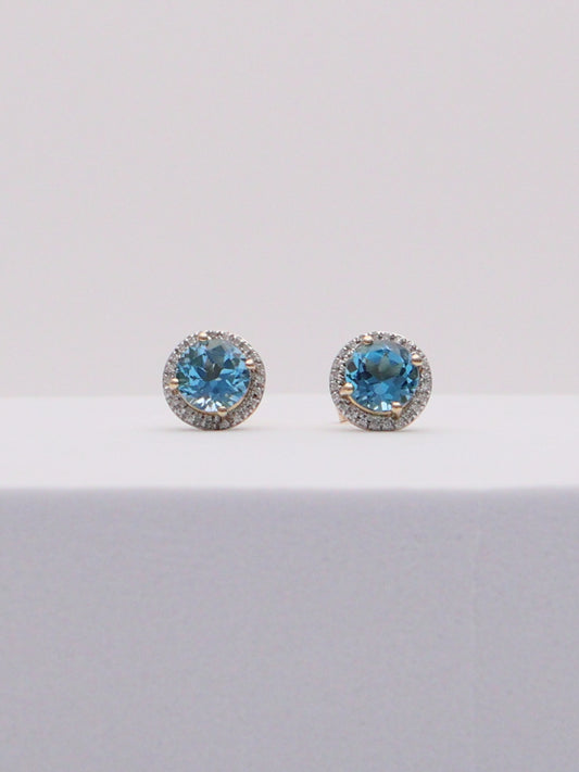 14k Gold Blue Stud Earrings