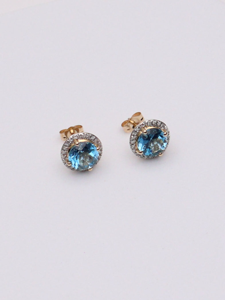 14k Gold Blue Stud Earrings