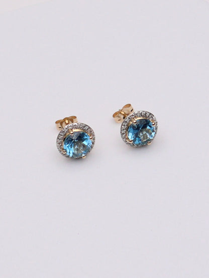 14k Gold Blue Stud Earrings