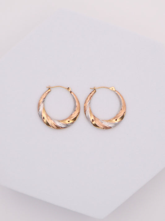 14k Tri-Color Medium Hoop Earrings