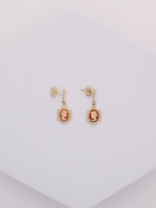 14k Gold Orange Cameo Earrings
