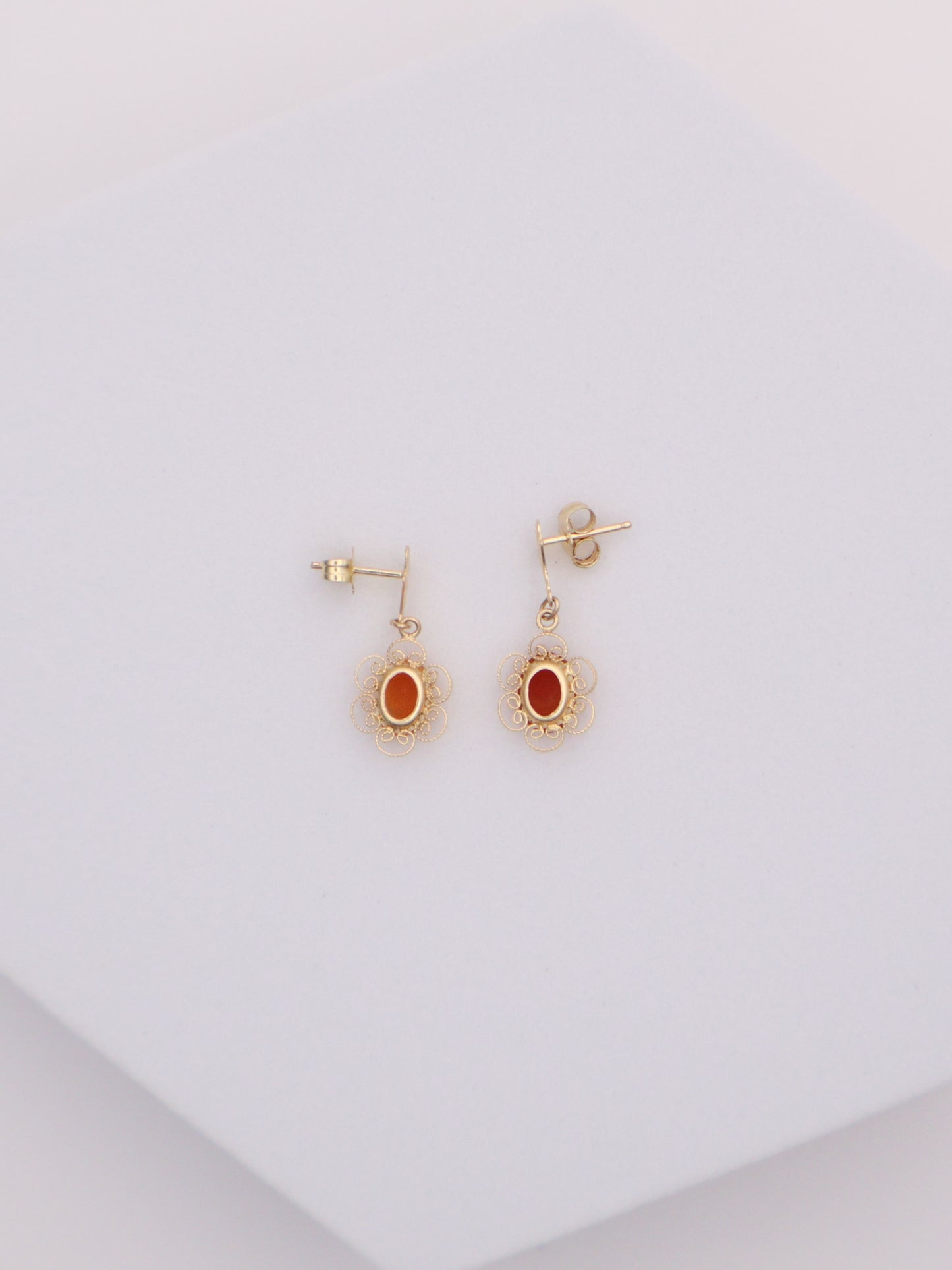 14k Gold Orange Cameo Earrings