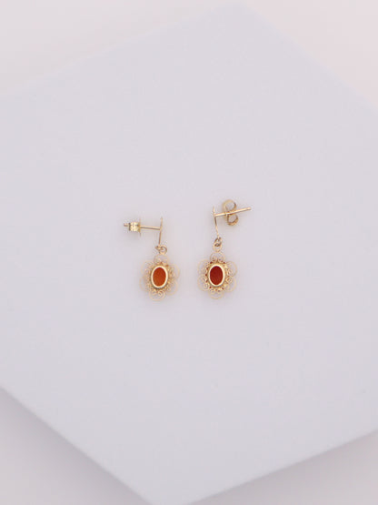 14k Gold Orange Cameo Earrings