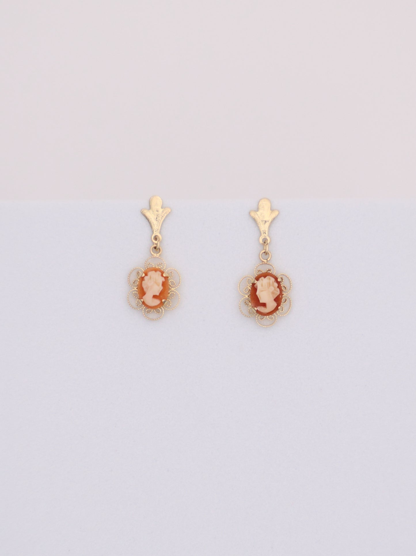 14k Gold Orange Cameo Earrings