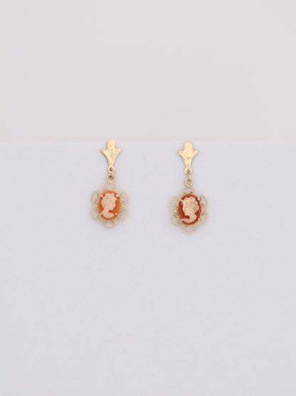14k Gold Orange Cameo Earrings