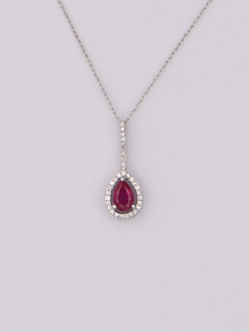14k WG Red Pear Necklace