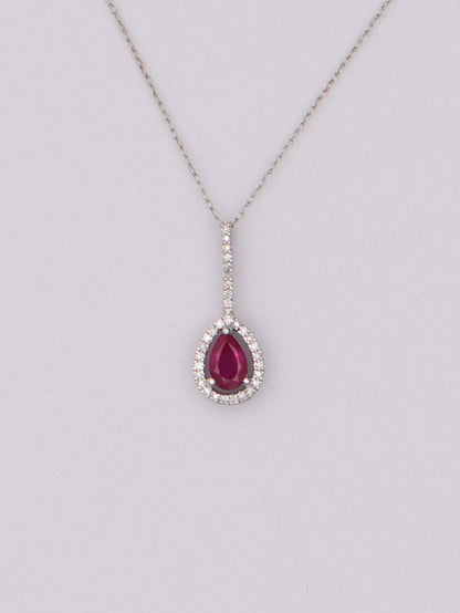 14k WG Red Pear Necklace