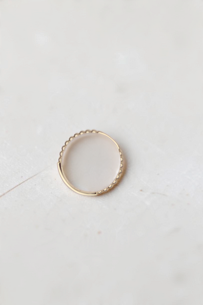 Zafrah 14k solid gold double beaded band ring with round clear stones, size 7