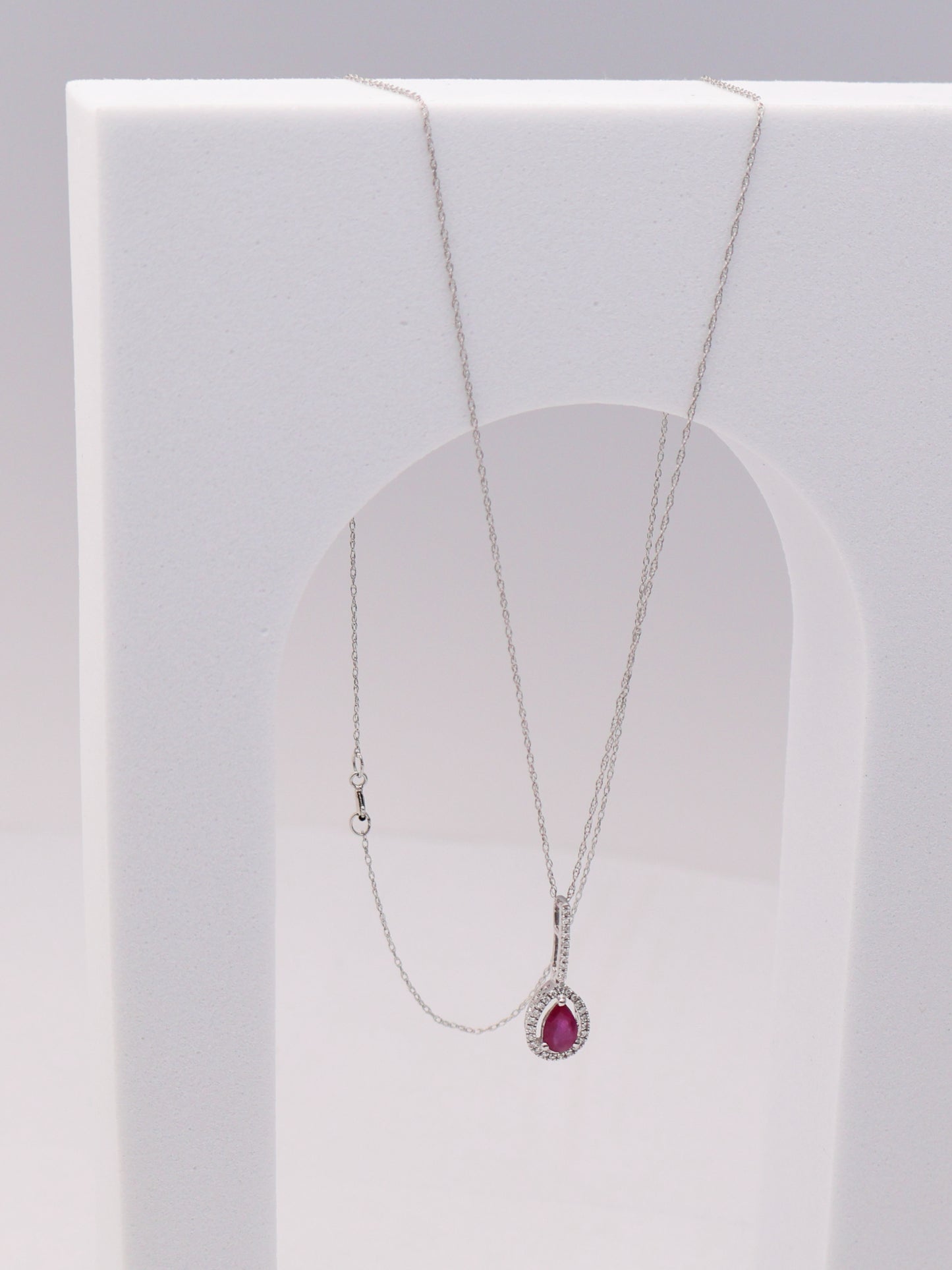14k WG Red Pear Necklace