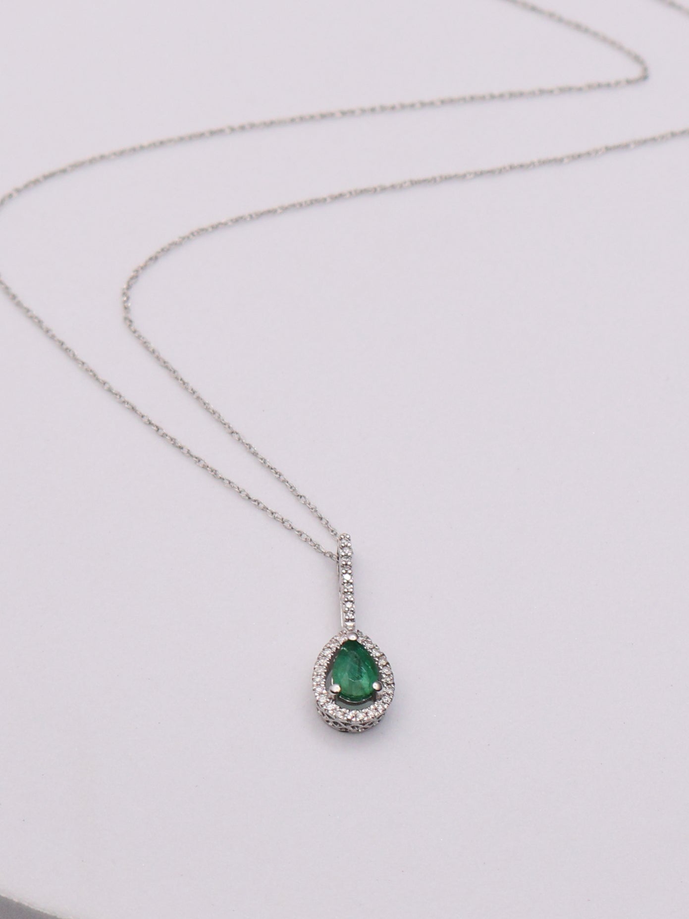 14k WG Green Pear Necklace