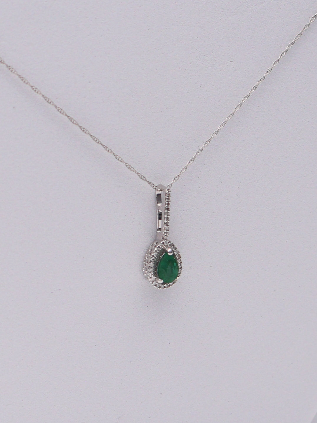14k WG Green Pear Necklace