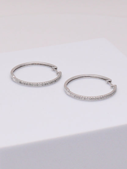 10k White Gold Diamond Hoops