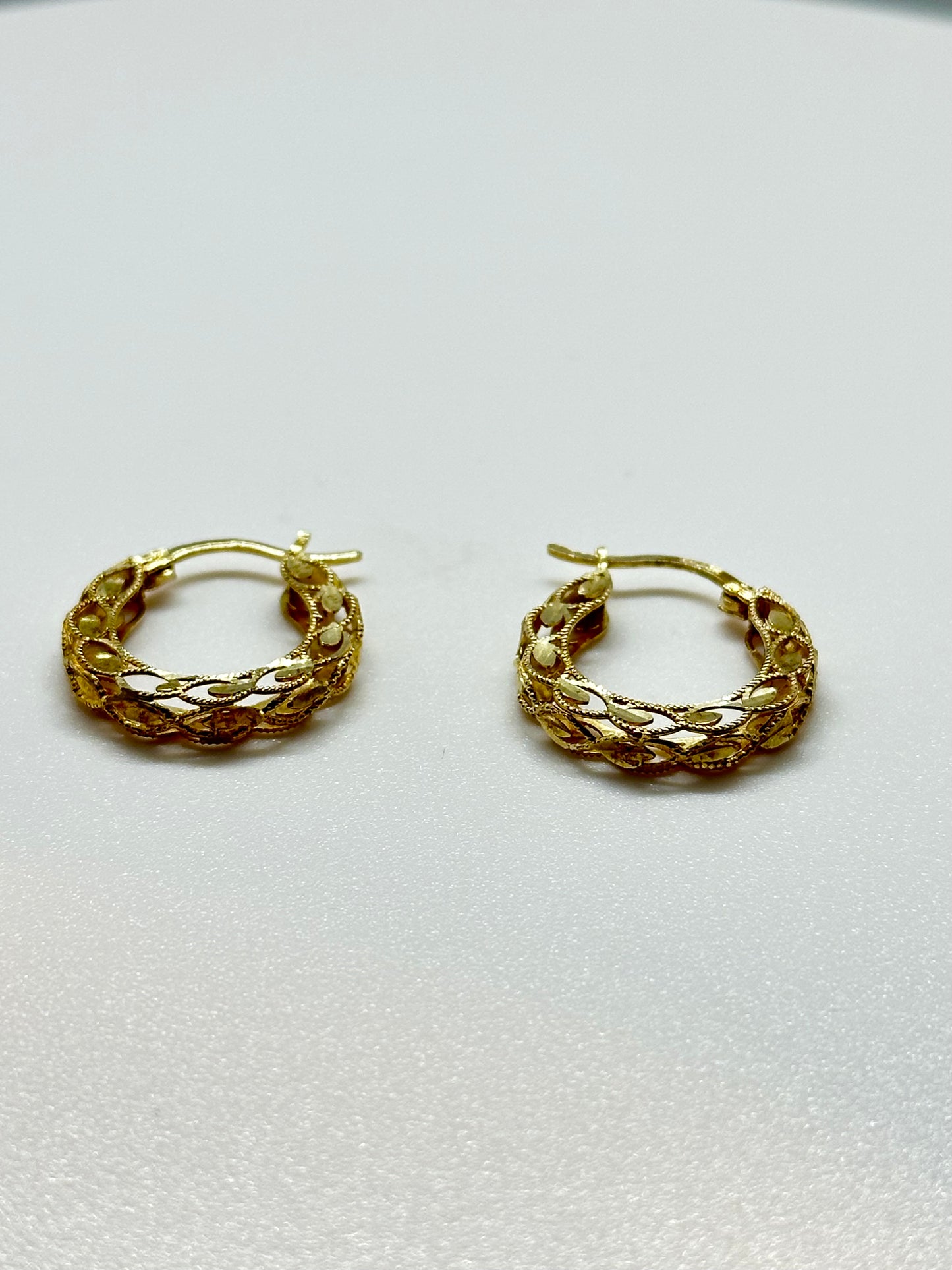 10K Yellow Gold Textured Hoops