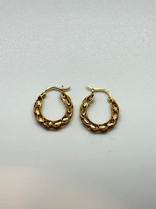 10K Yellow Gold Textured Hoops