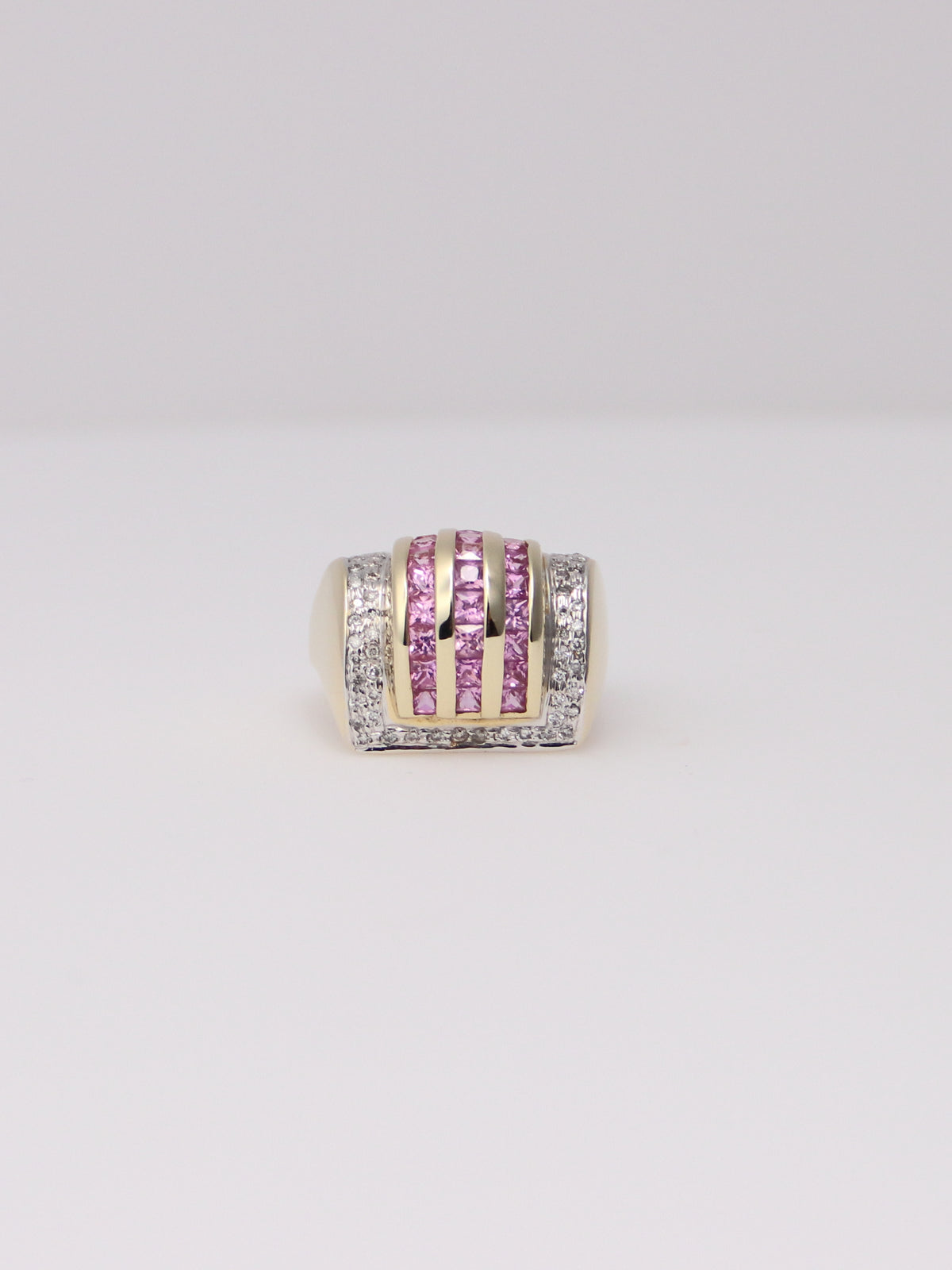 14K Yellow Gold Vintage Pink Sapphire and Diamond Ring