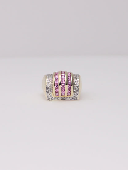 14K Yellow Gold Vintage Pink Sapphire and Diamond Ring