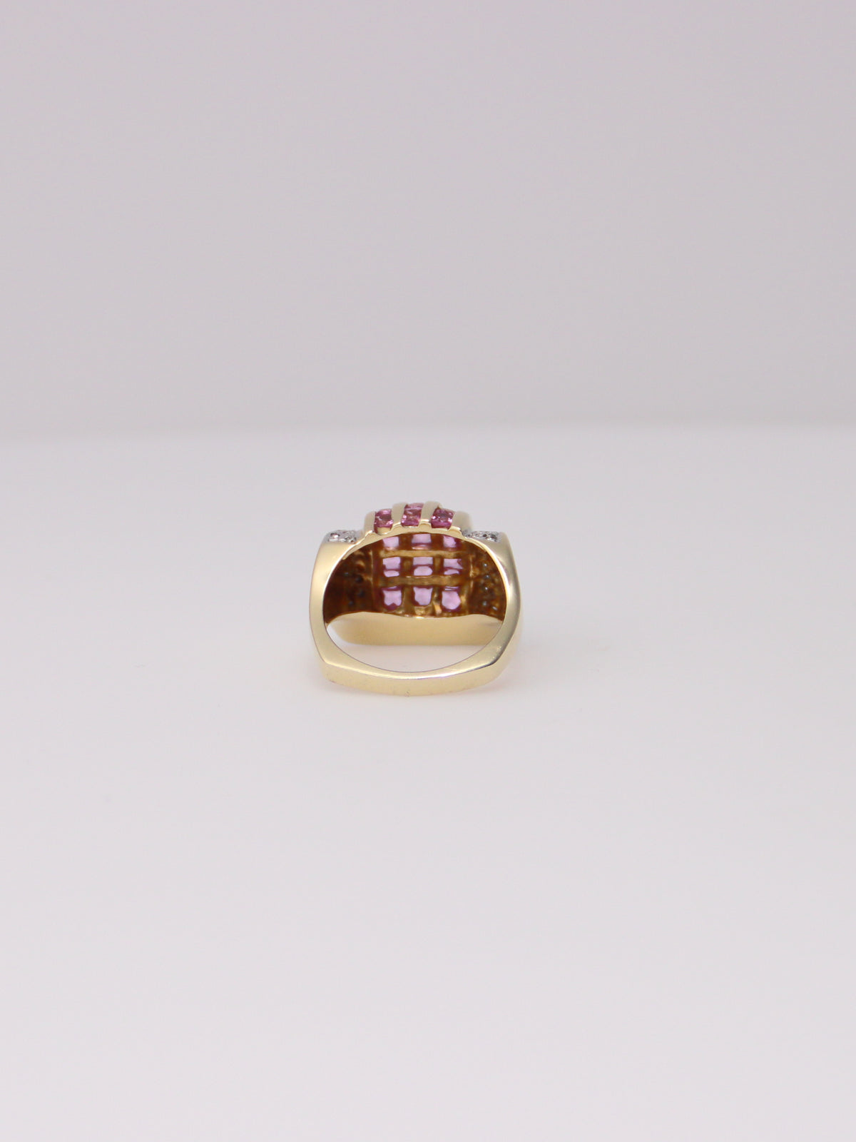 14K Yellow Gold Vintage Pink Sapphire and Diamond Ring