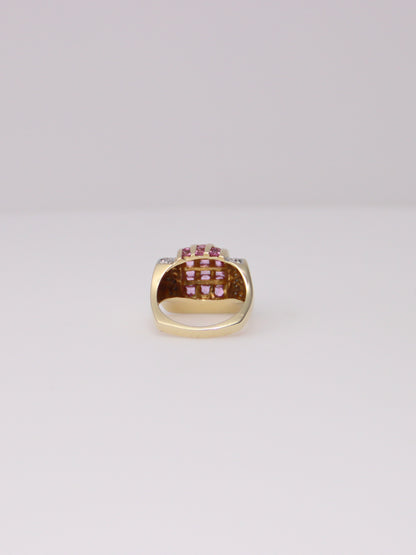 14K Yellow Gold Vintage Pink Sapphire and Diamond Ring