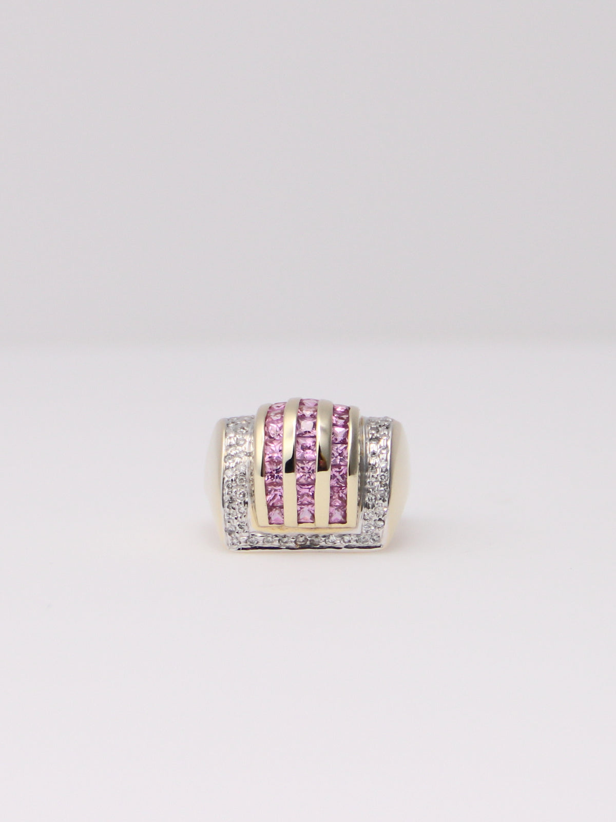 14K Yellow Gold Vintage Pink Sapphire and Diamond Ring