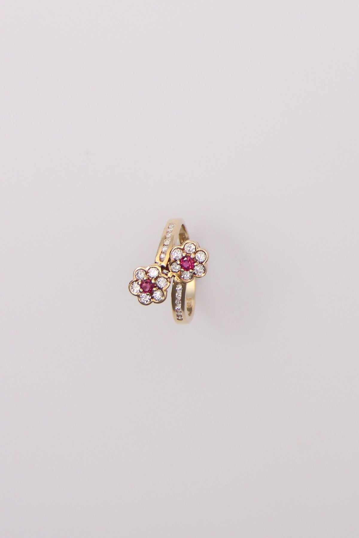 14K Yellow Gold Flower Pink Topaz and Diamond Ring