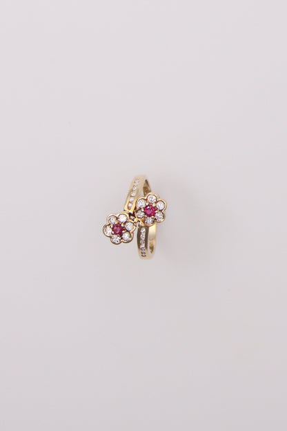 14K Yellow Gold Flower Pink Topaz and Diamond Ring