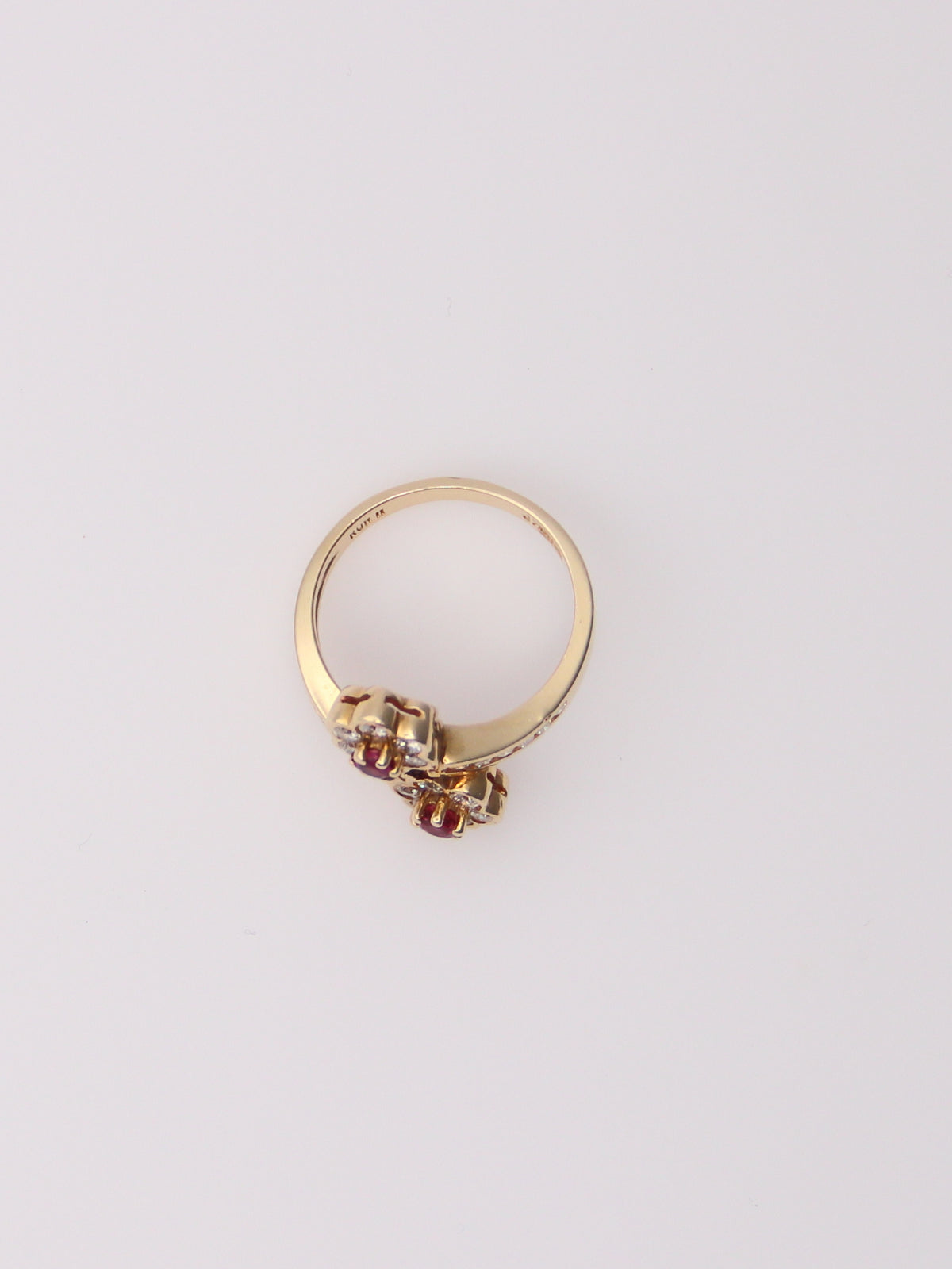 14K Yellow Gold Flower Pink Topaz and Diamond Ring
