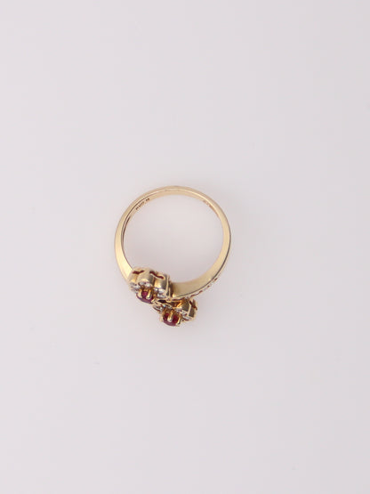 14K Yellow Gold Flower Pink Topaz and Diamond Ring