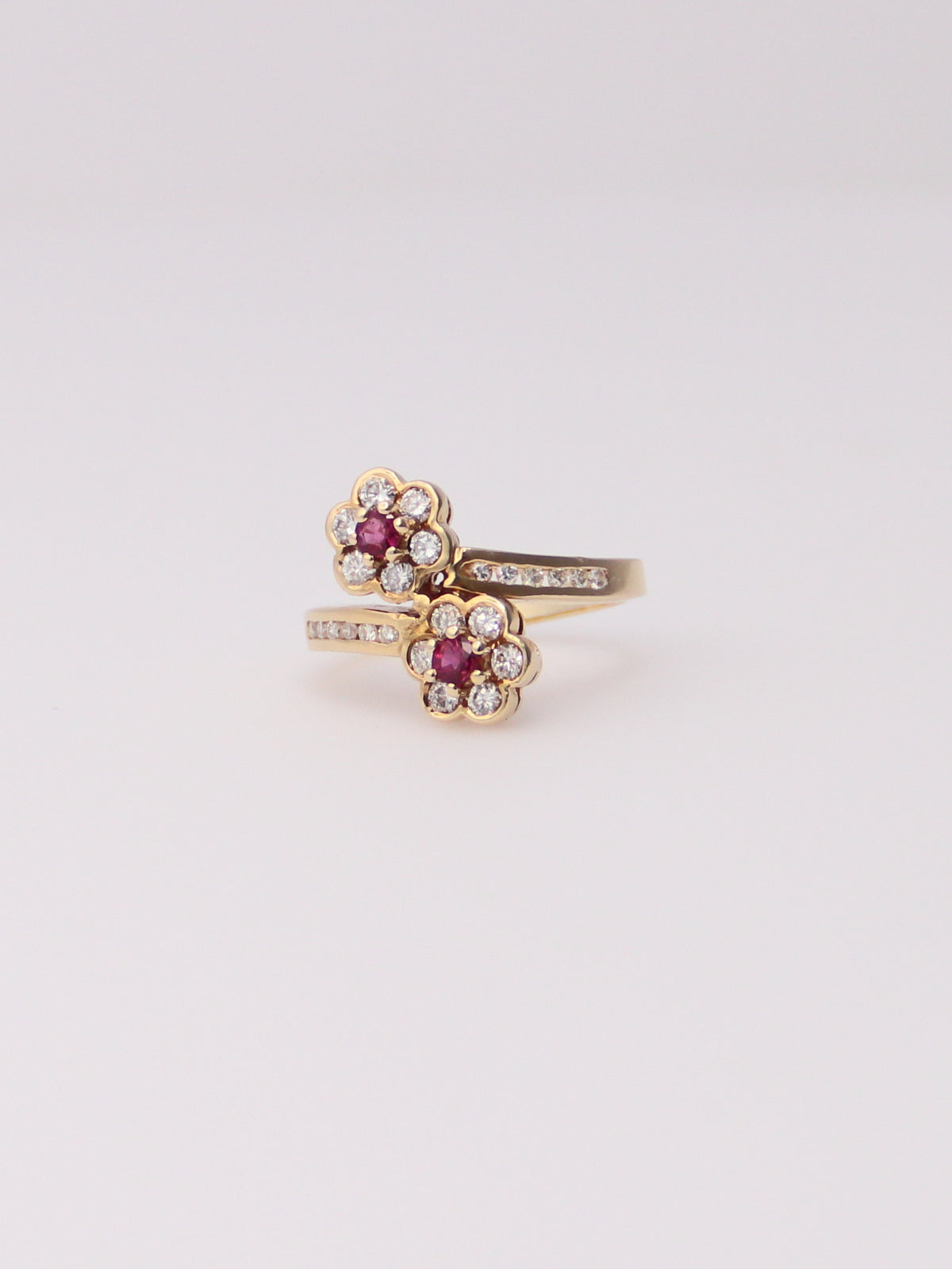 14K Yellow Gold Flower Pink Topaz and Diamond Ring