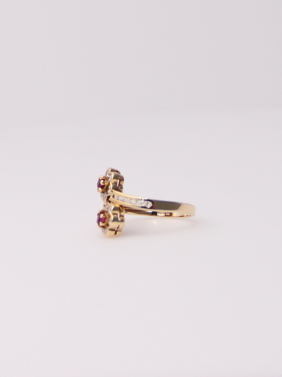 14K Yellow Gold Flower Pink Topaz and Diamond Ring