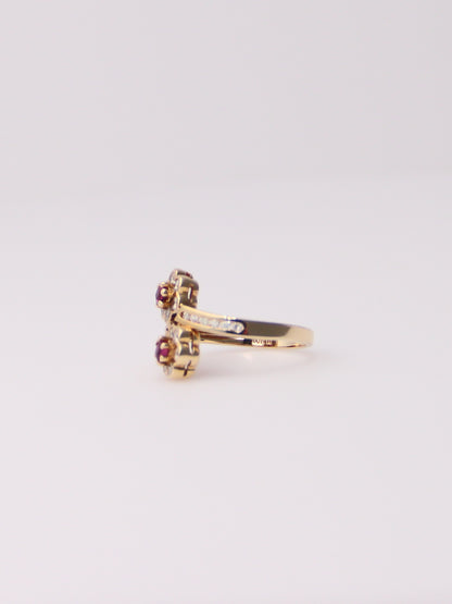 14K Yellow Gold Flower Pink Topaz and Diamond Ring