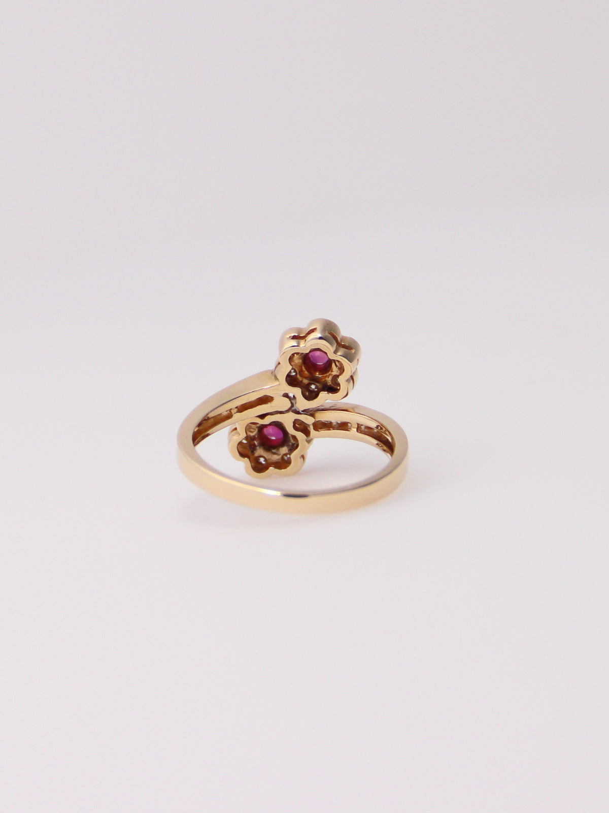 14K Yellow Gold Flower Pink Topaz and Diamond Ring