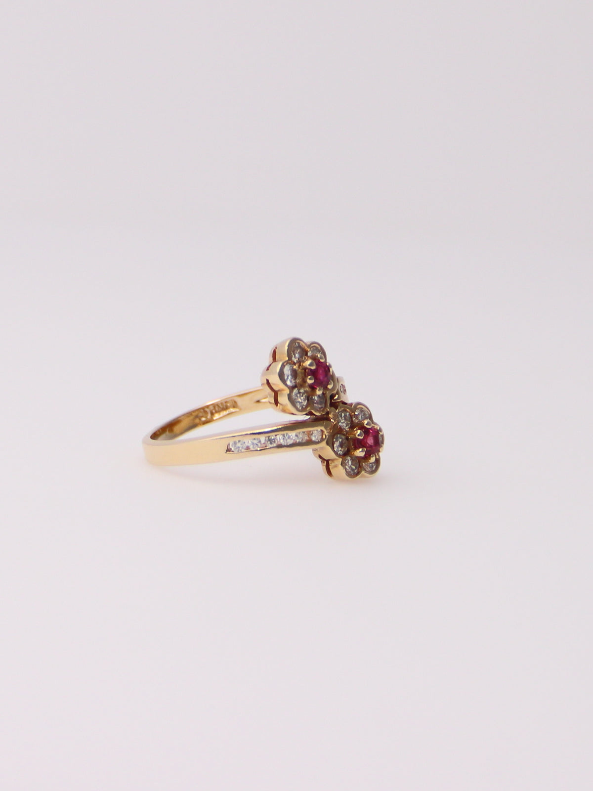 14K Yellow Gold Flower Pink Topaz and Diamond Ring