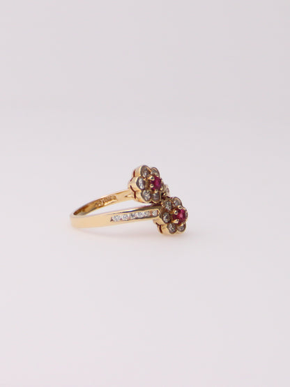 14K Yellow Gold Flower Pink Topaz and Diamond Ring