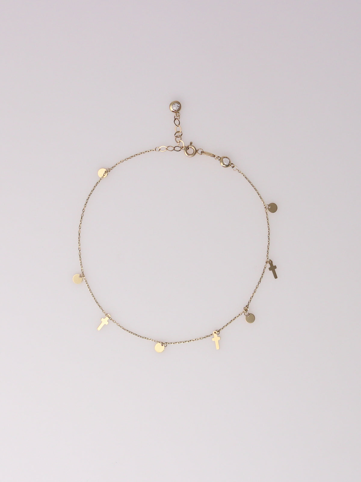 10K Yellow Gold Cross Station Anklet