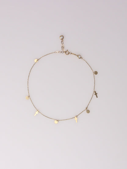 10K Yellow Gold Cross Station Anklet
