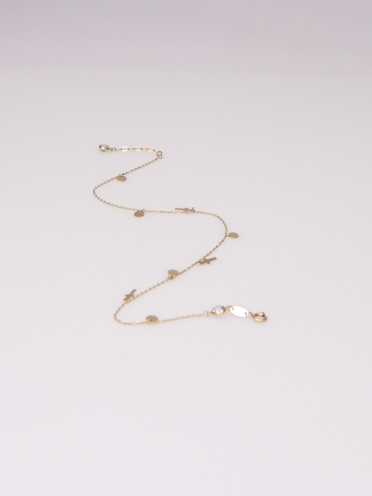 10K Yellow Gold Cross Station Anklet