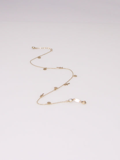 10K Yellow Gold Cross Station Anklet