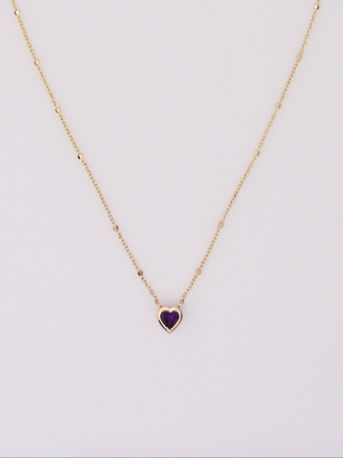 14K Yellow Gold Amethyst Heart Pendant Necklace