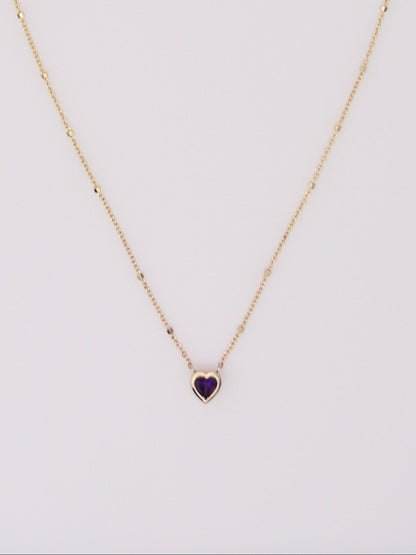 14K Yellow Gold Amethyst Heart Pendant Necklace
