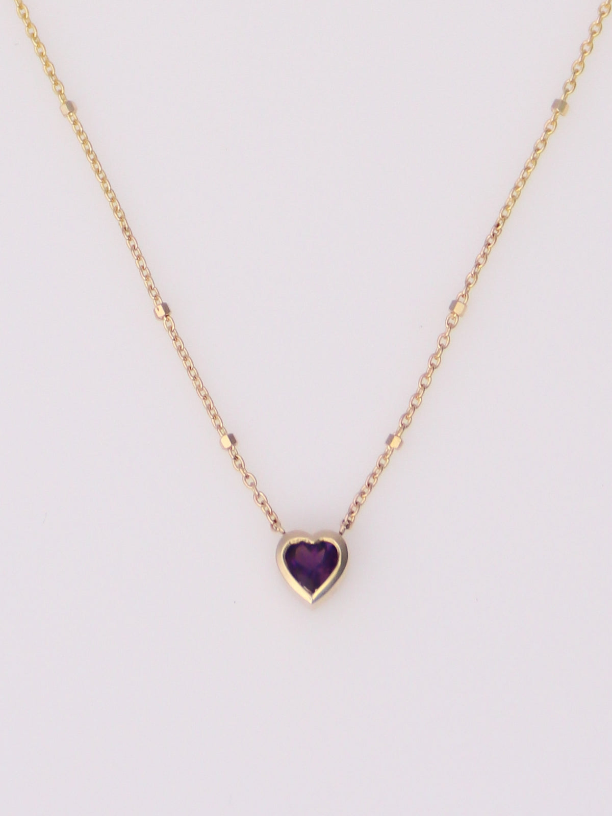 14K Yellow Gold Amethyst Heart Pendant Necklace