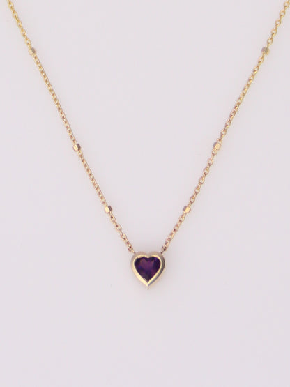14K Yellow Gold Amethyst Heart Pendant Necklace
