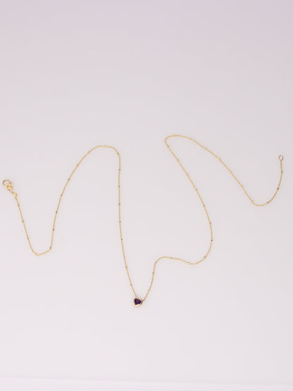 14K Yellow Gold Amethyst Heart Pendant Necklace
