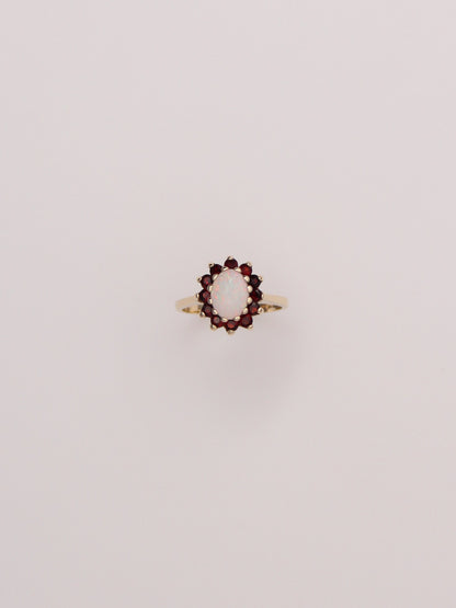 10K Yellow Gold Opal and Garnet Ring