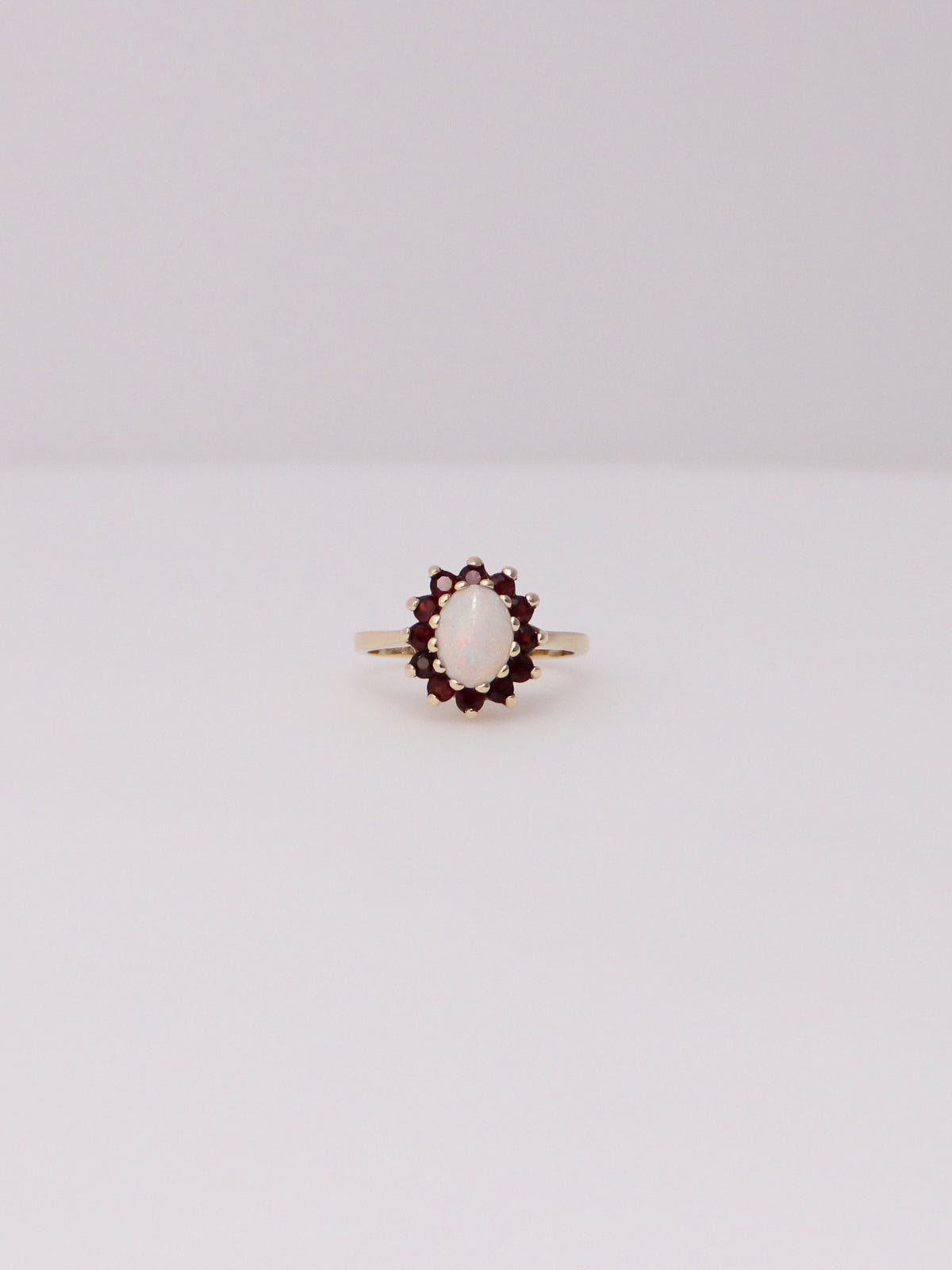 10K Yellow Gold Opal and Garnet Ring