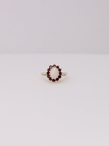 10K Yellow Gold Opal and Garnet Ring